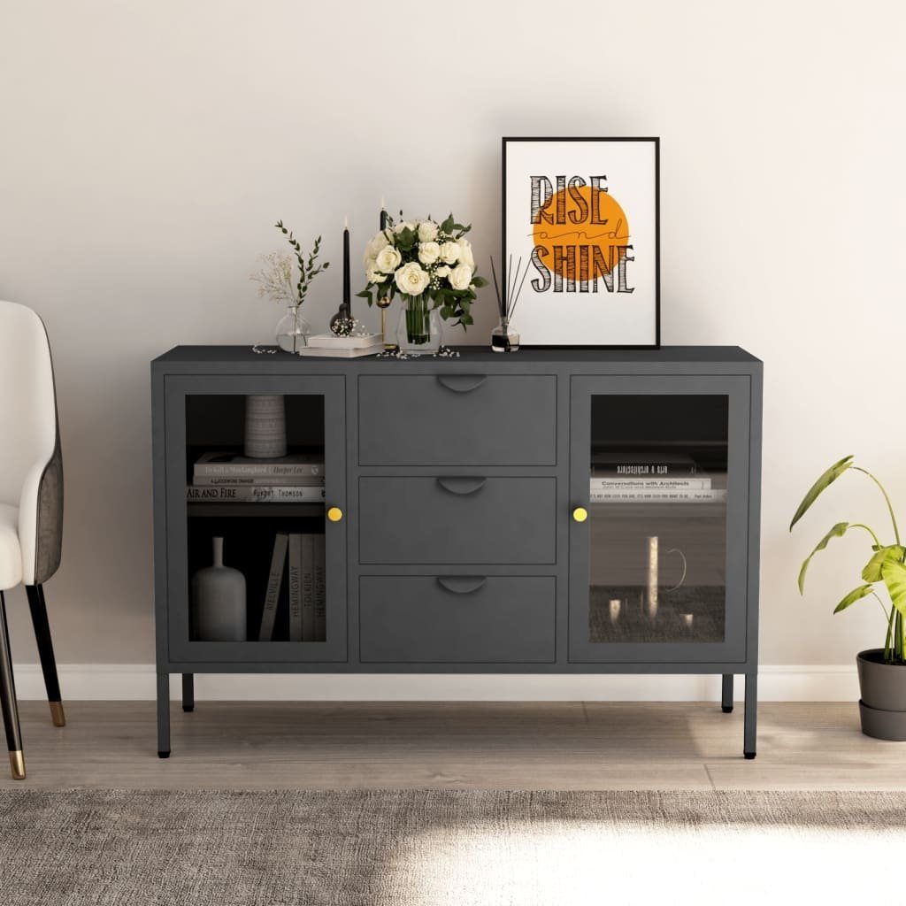 vidaXL Sideboard aus Metall in Anthrazit mit 3 Schubladen und 2 Türen (B/H/T 105 x 70 x 35 cm)