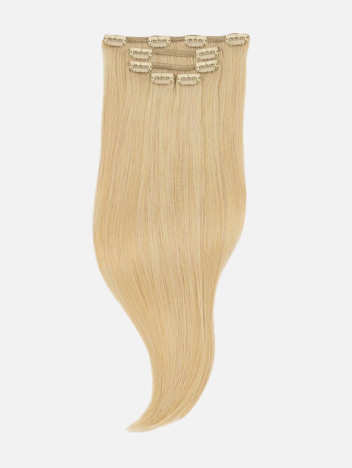 NATURAL Seidenglatt Blonde) Haarverlängerung Echthaar Extensions EH - Up (Pin Echthaar-Extension 40cm, Clip-In 50cm, 5-teilig Echthaar #24 -
