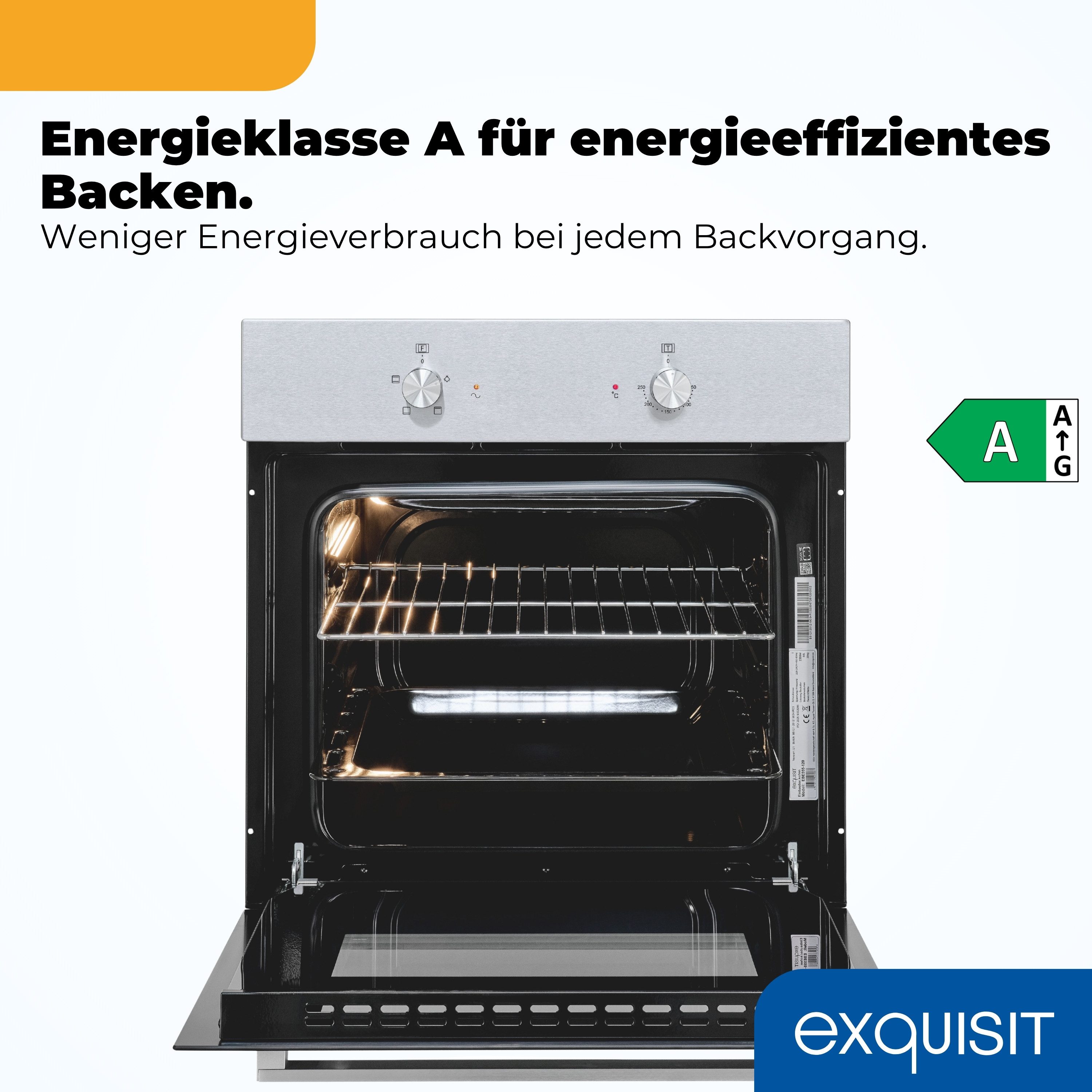 exquisit Backofen-Set BAKO Klassik 2 inox, Autarker Einbau-Ofen mit Ober-/Unterhitze, Sensor-Kochfeld