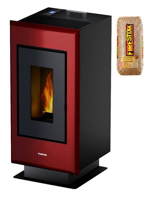 FreePoint Pelletofen ELAN EVO Stahl, 2,4 - 6,5 kW, Raumheizvermögen: 156 m³, schwarz-rot