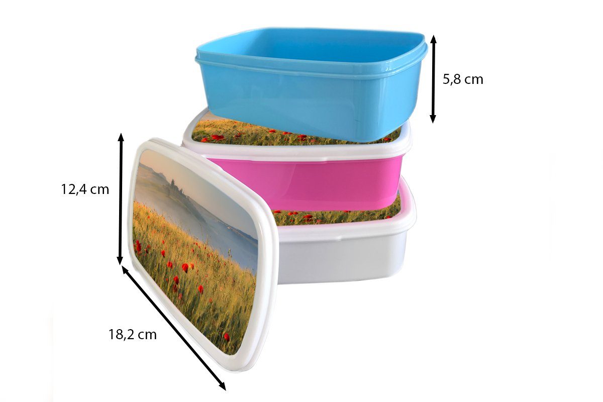 MuchoWow Lunchbox Toskana - (2-tlg), für - Erwachsene, Kunststoff rosa Brotbox Brotdose Kinder, Kunststoff, Snackbox, Mädchen, Hügel, Rosen