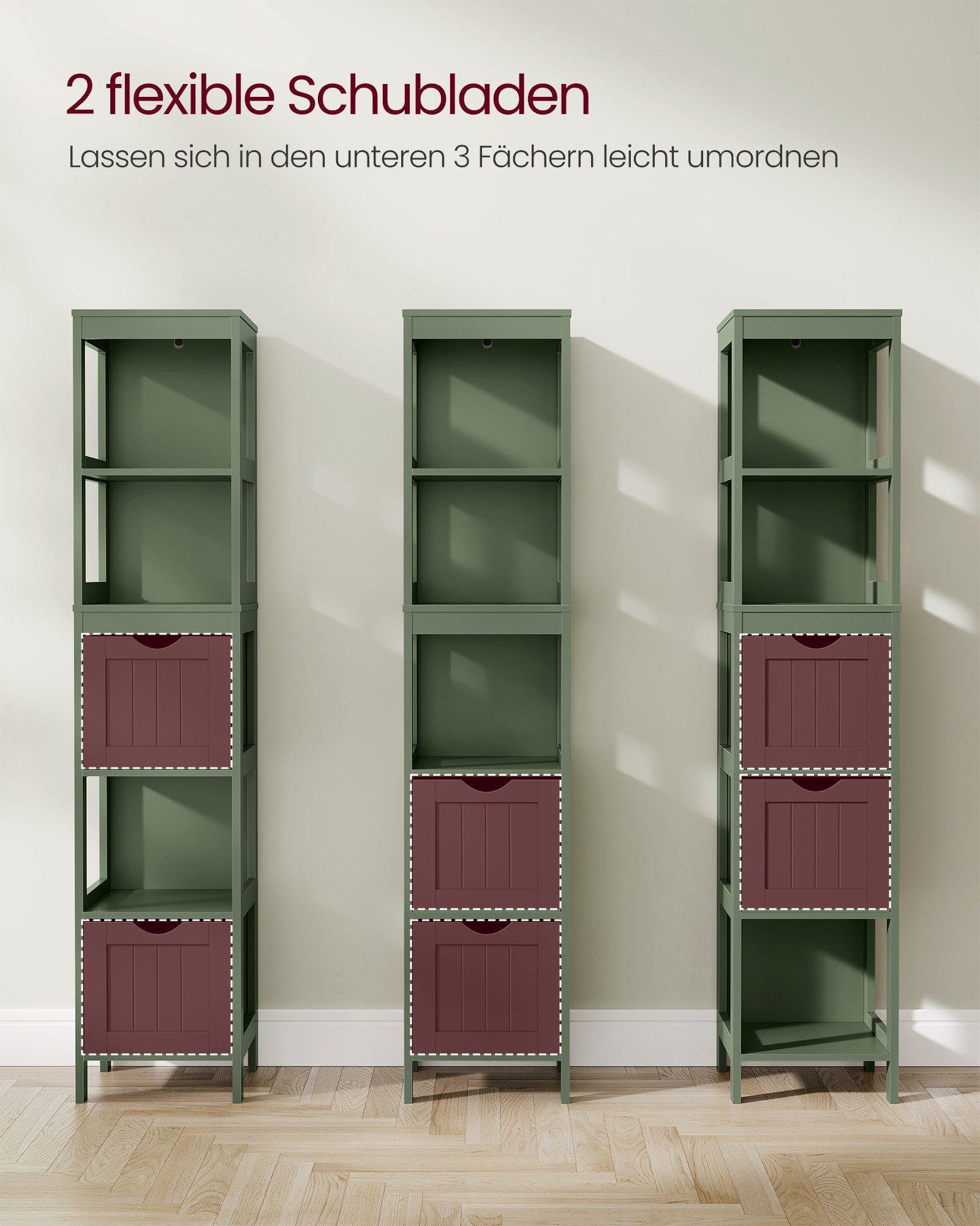 VASAGLE Badkommode Hochschrank Badezimmerschrank, 2 Schubladen, 30 x 30 x 141,5 cm, für Badezimmer, Wohnzimmer, freistehend, modern – Bild 4 von 5