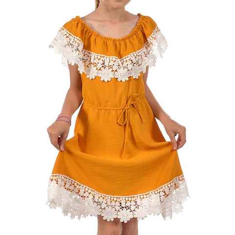 KMISSO Sommerkleid Mädchen Kleid Schulterfrei mit Spitze (1-tlg) bequem zu tragen