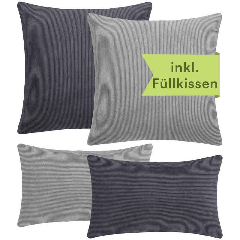 Selfitex Dekokissen 4er Set Cord Kissen 2x 50/50 + 2x 30/50, mit Füllung und Bezug, für Sofa, Couch, Bett oder als Polster jeglicher Art