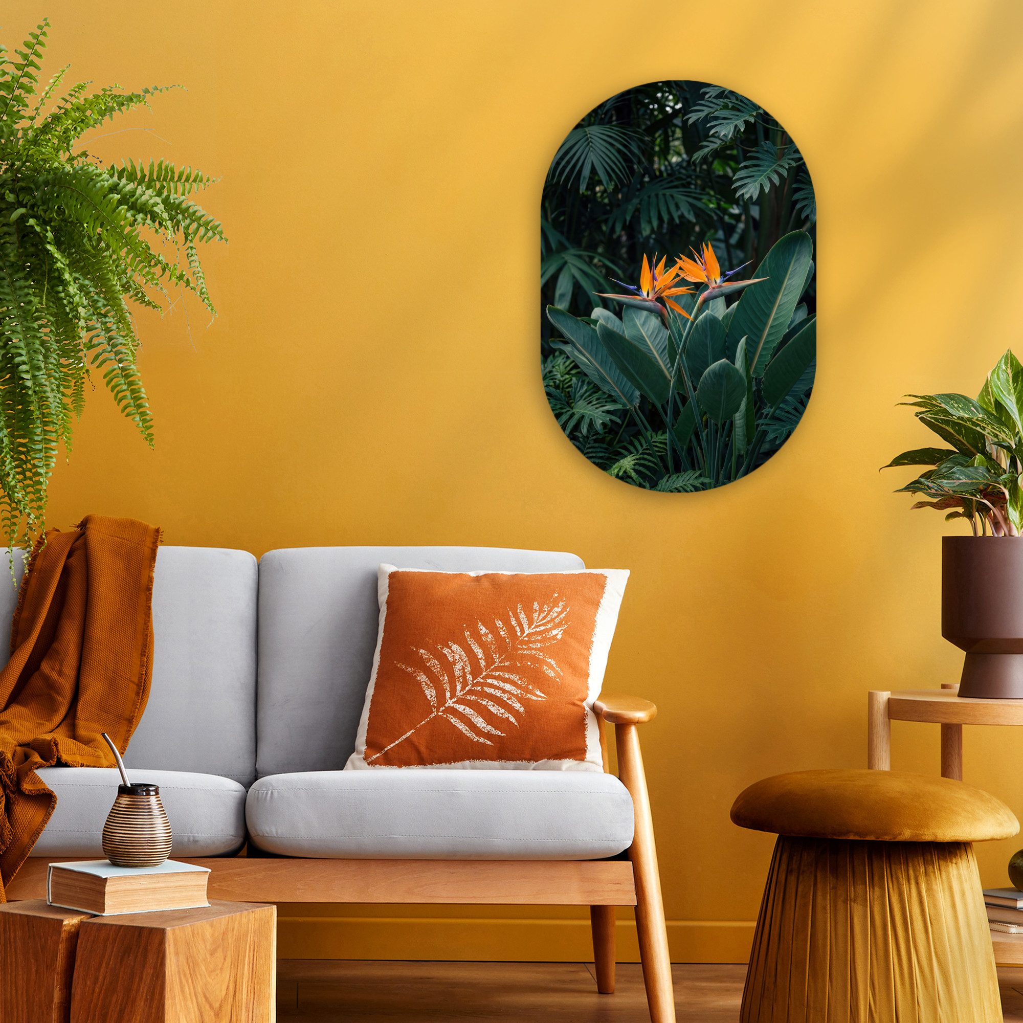 MuchoWow Gemälde Paradiesvogel - Blume - Exotisch, Fotodruck (1 St), Wandbild Oval, Wohnzimmer oder Schlafzimmer Wanddekoration, 40x60 cm