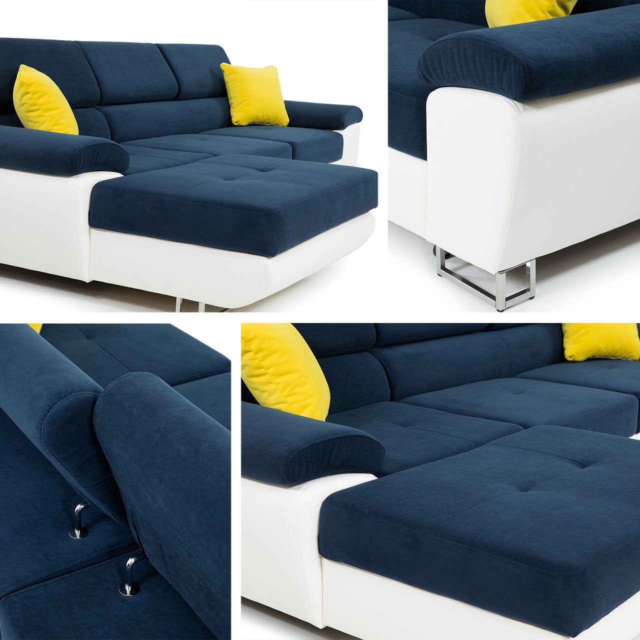 Premium, Polsterecke und Bettkasten, Wohnlandschaft Ecksofa MIRJAN24 Einstellbare Cotere mit Schlaffunktion Kopfstützen, mit Mini