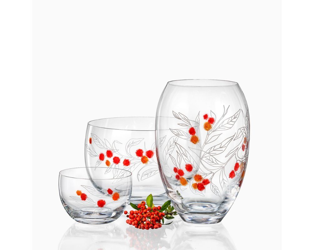 Crystalex Kristallschalen Set, Kristallglas, Schale), Kristallglas, Obstschale Bohemia Tupfer-Technik mm Vogelbeere (6 Schalen 120 6er