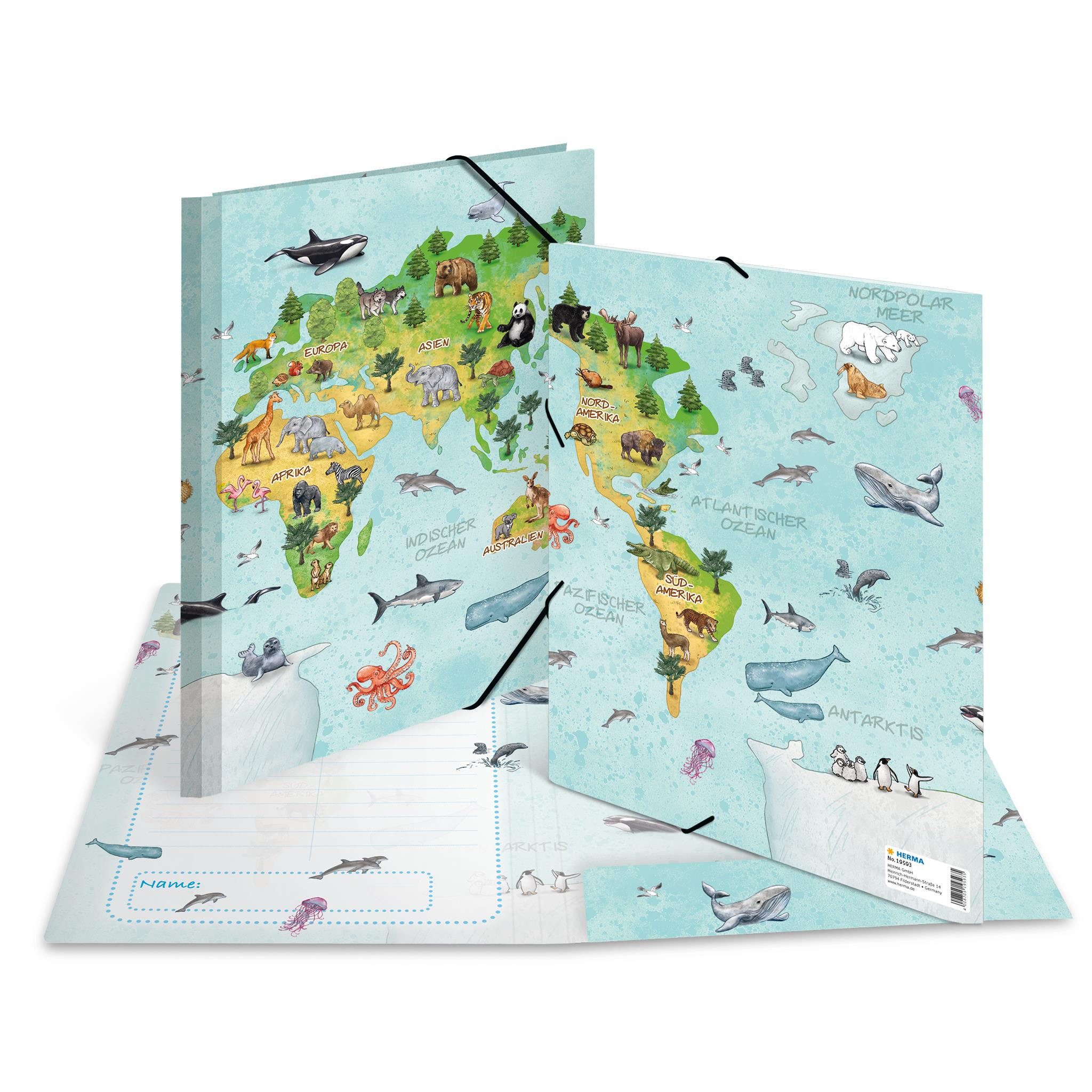 HERMA Organisationsmappe Herma Sammelmappe Eckspanner Karton A4 Weltkarte
