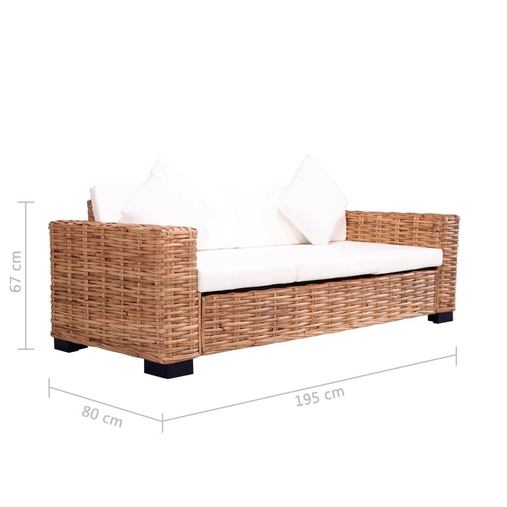 vidaXL Loungesofa Natürliches mit 2-tlg. Gartensofas Polster Rattan