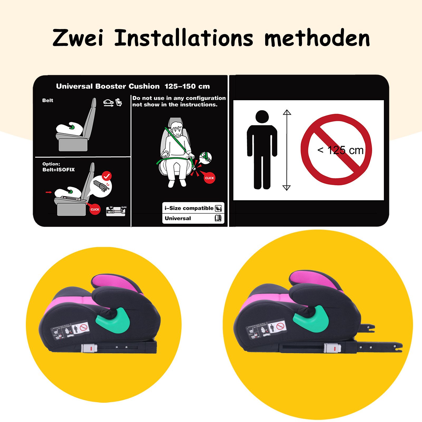 Yalion Kindersitzerhöhung YALION Kindersitzerhöhung mit ISOFIX ECE R129 (i-Size) für Kinder, ab: ca.6Jahren, bis: 10Jahren, (3-Punkt-Gurt), i-Size Sitzerhöhunge – Bild 5 von 5