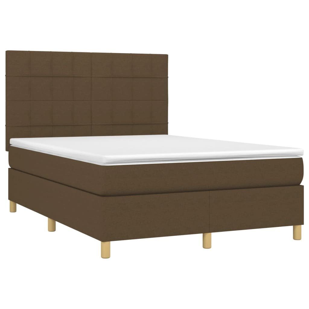 vidaXL Bett Boxspringbett mit Matratze & LED Dunkelbraun 140x200 cm Stoff