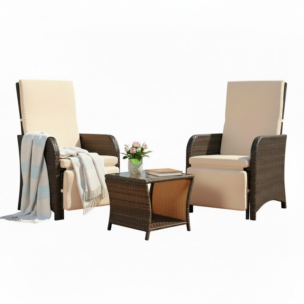 Mucola Balkonset Balkonmöbel-Set 3-teilig aus Polyrattan inkl. Auflagen für Balkon, (Balkonmöbel-Set, 3-tlg., 3-teiliges Balkonmöbel-Set für 2 Personen), platzsparendes Balkonmöbel-Set mit Polyrattan-Geflecht und Auflagen