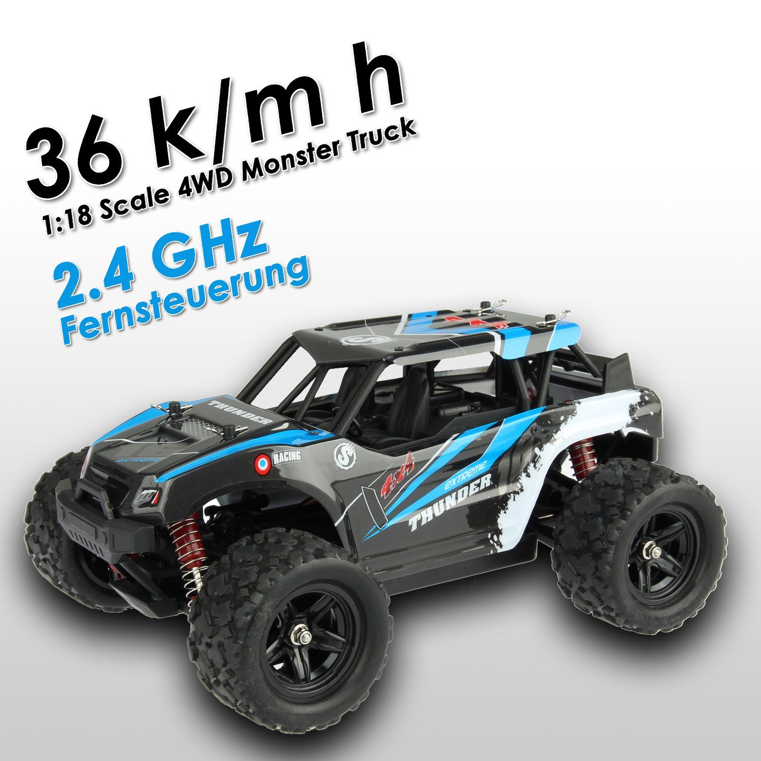 FunTomia Modellauto Maximum RC Monster Truck - 4WD Thunder Car 36km/h ferngesteuertes Auto