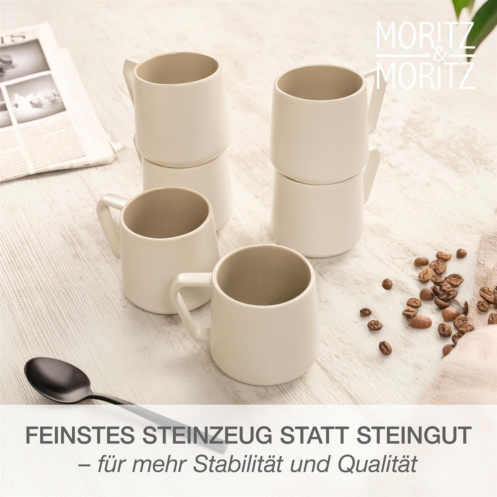 Moritz & Moritz Geschirr-Set CAVO Kaffeebecher Sand (6-tlg), Steinzeug, Spülmaschinengeeignet – Bild 4 von 5