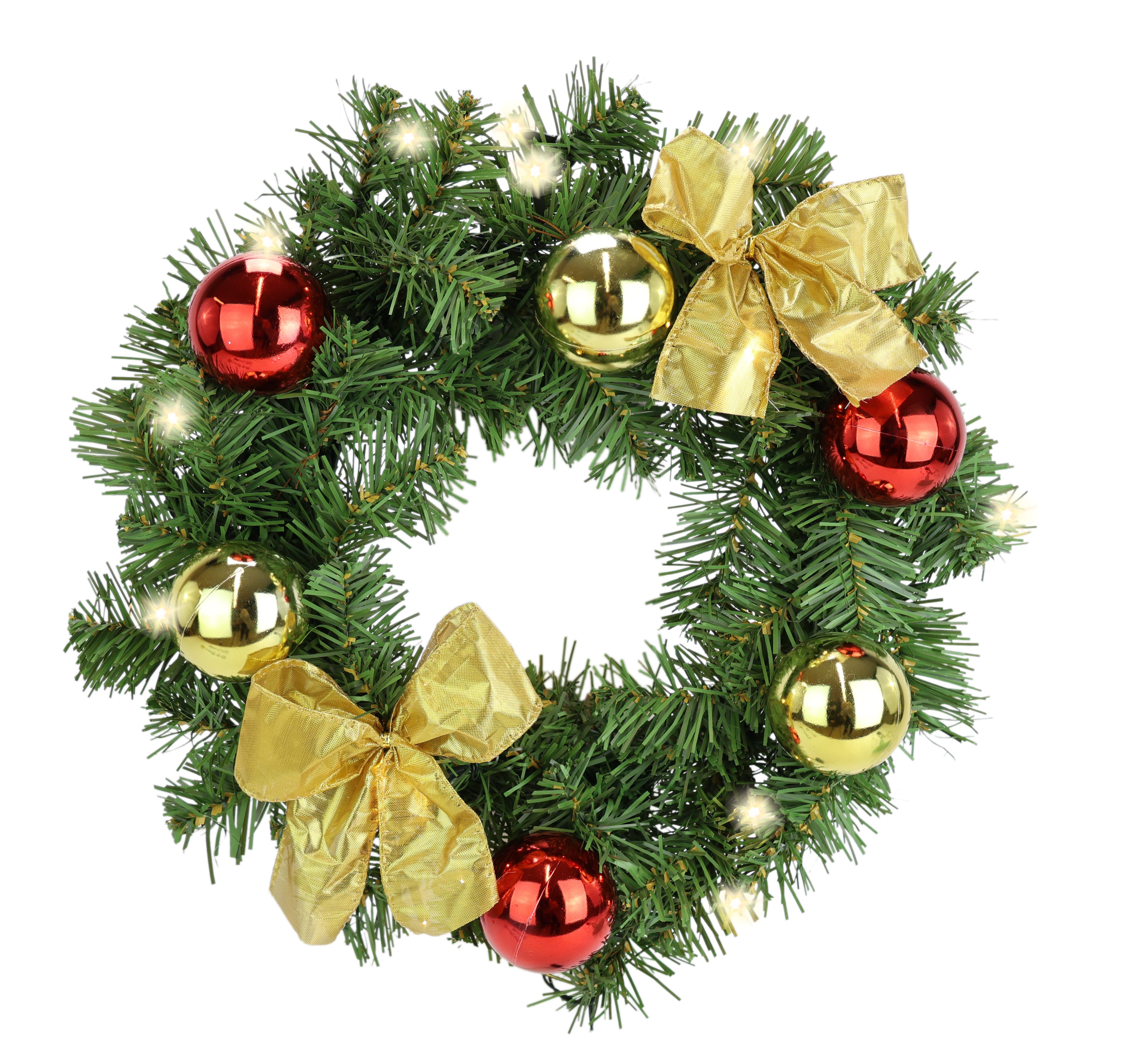 Kunstkranz LED-Weihnachtskranz dekoriert, I.GE.A., Höhe 10 cm, Kranz mit Kugeln Schleifen Beleuchtung Tannenkranz