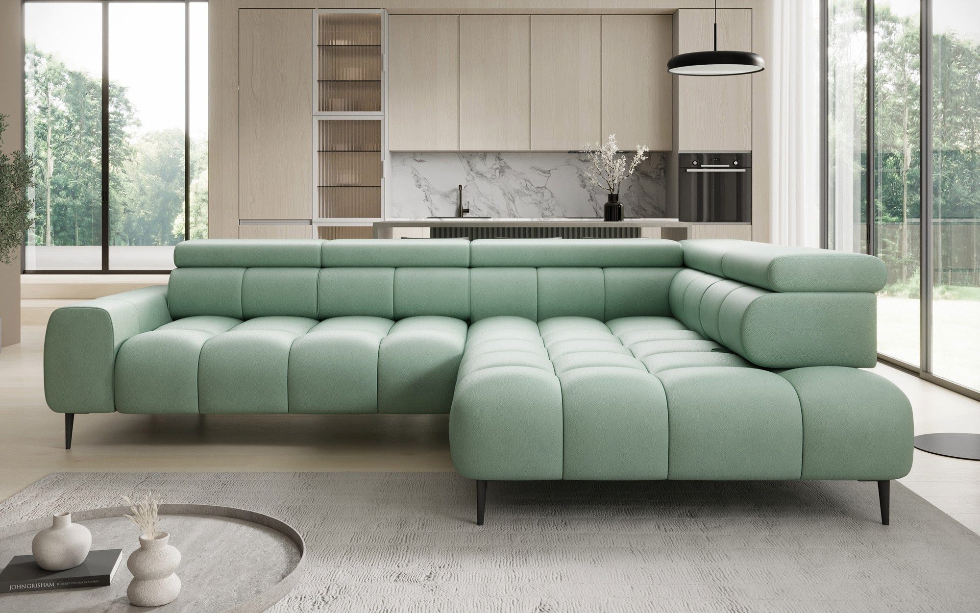Luxusbetten24 Schlafsofa Designer Sofa Ceora L in Echtleder, mit elektrischer Schlaffunktion und verstellbarerer Rückenlehne