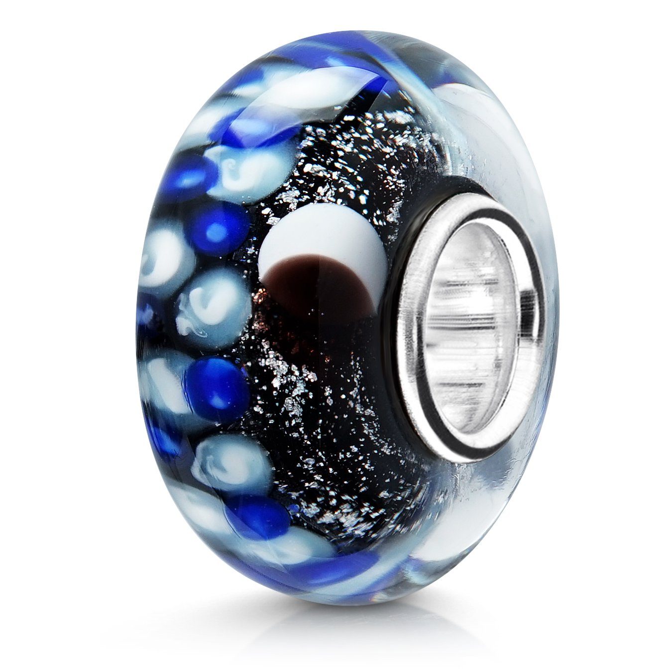 Sternenhimmel Materia Glasperle Mond / Glitter 925 Silber, Halbmond aus Sterling 486, Bead Kern