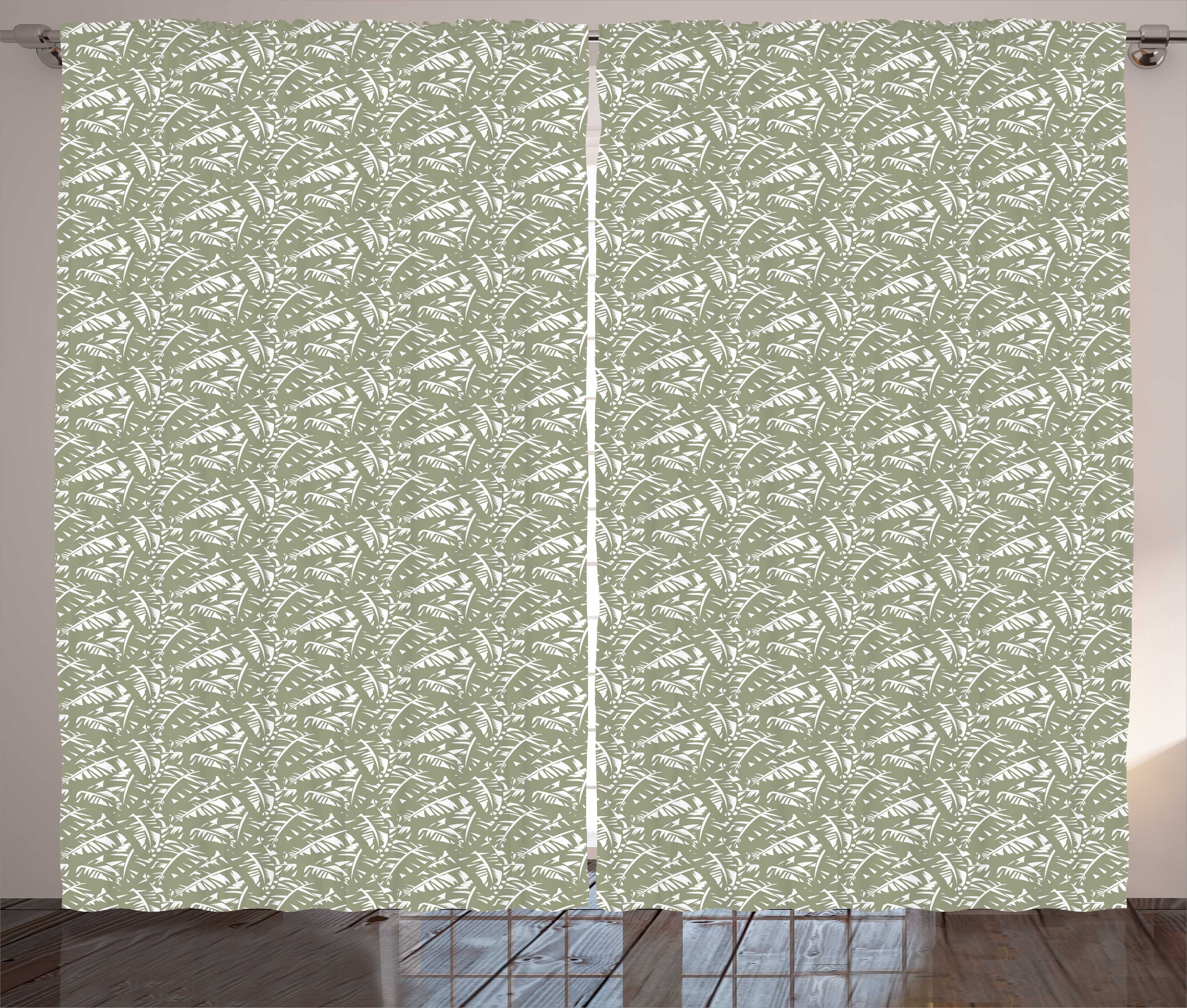 Gardine Schlafzimmer Kräuselband Vorhang mit Schlaufen und Haken, Abakuhaus, Tropisch Abstrakte Bananen-Blätter | Fertiggardinen