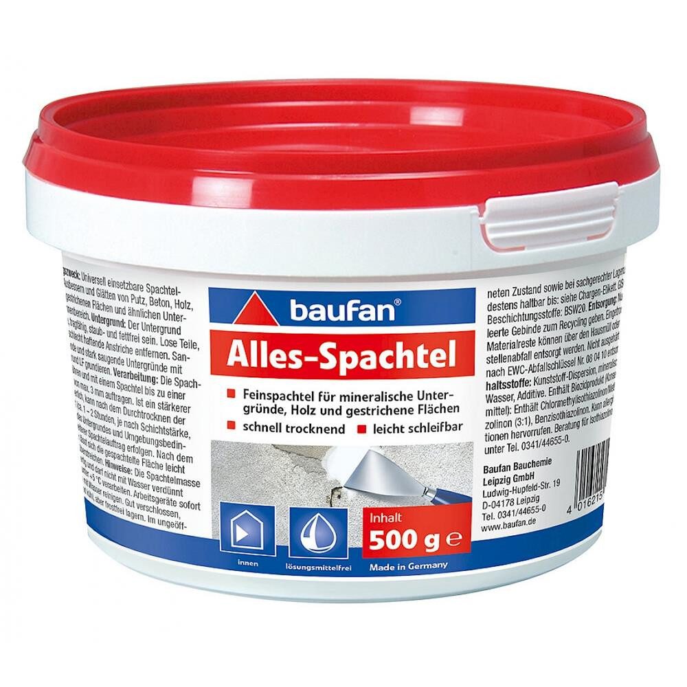 baufan® Spachtelmasse Alles-Spachtel Feinspachtel 500g, gebrauchsfertig, sehr gut schleifbar