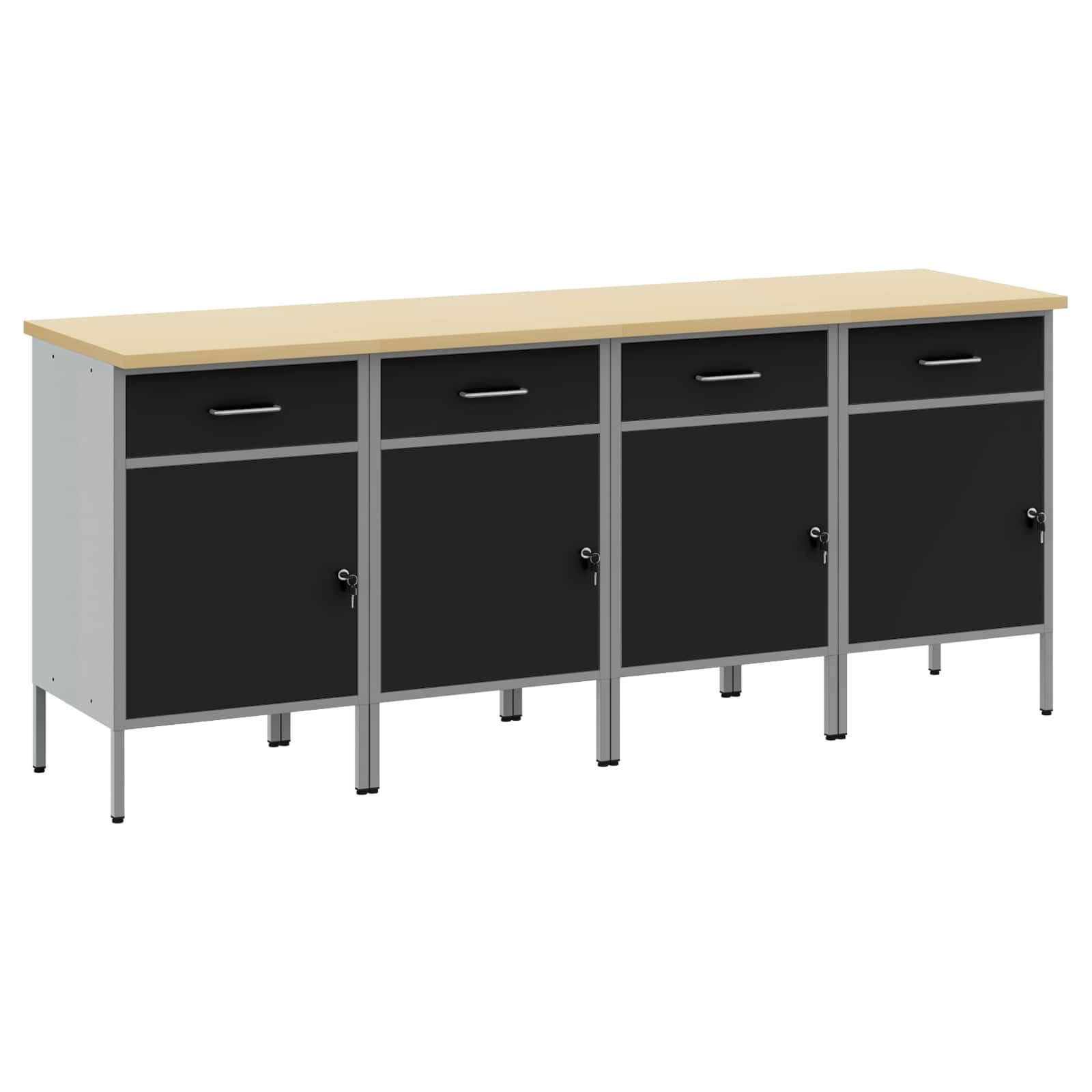 Werkzeugschrank Werkbank mit Schubladen 4 pcs Schwarz und Grau 200 x 55 x 85 cm