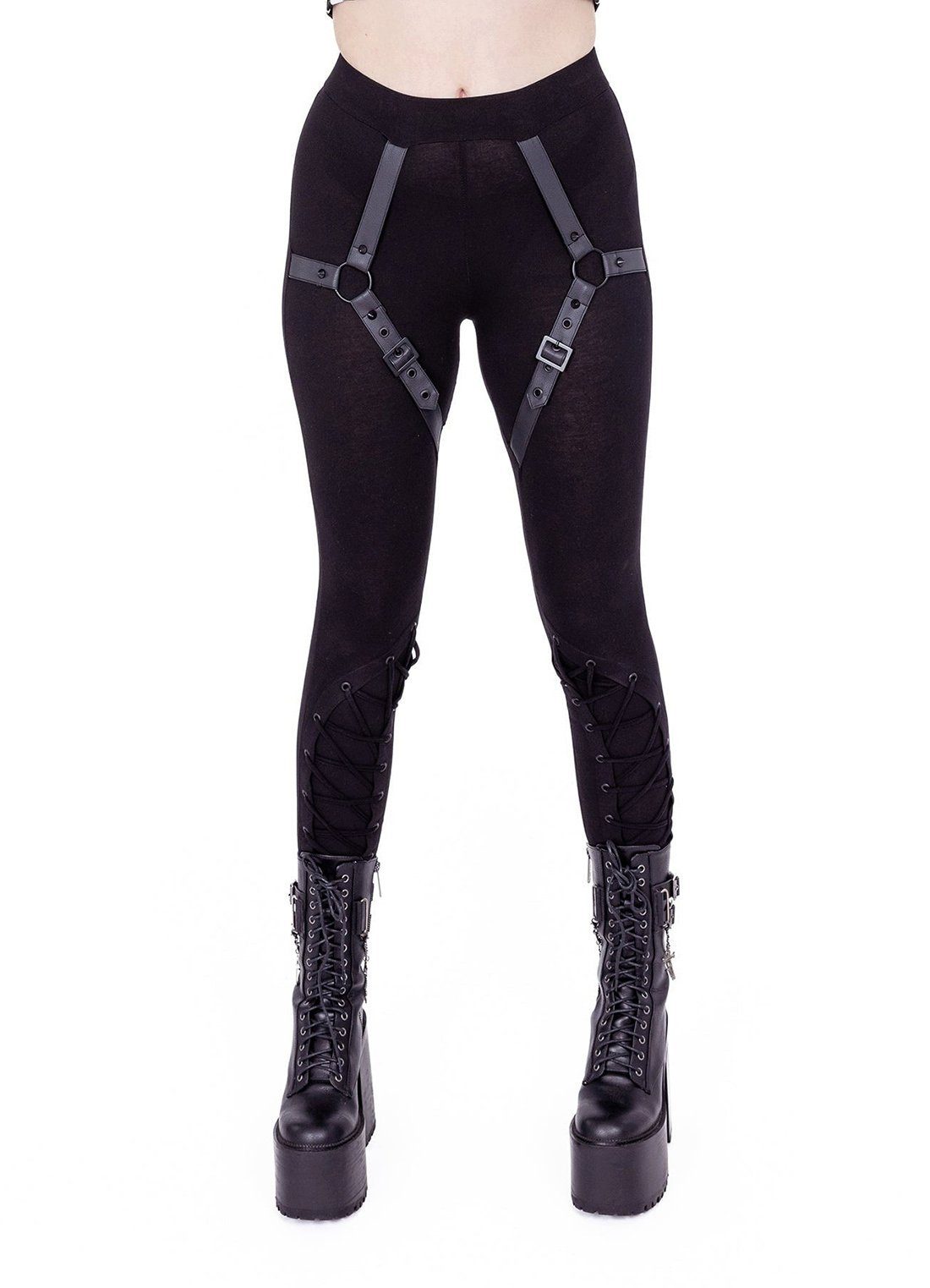 Vixxsin Leggings Siofra Gothic Riemen Metal Nieten Punk Schnürung