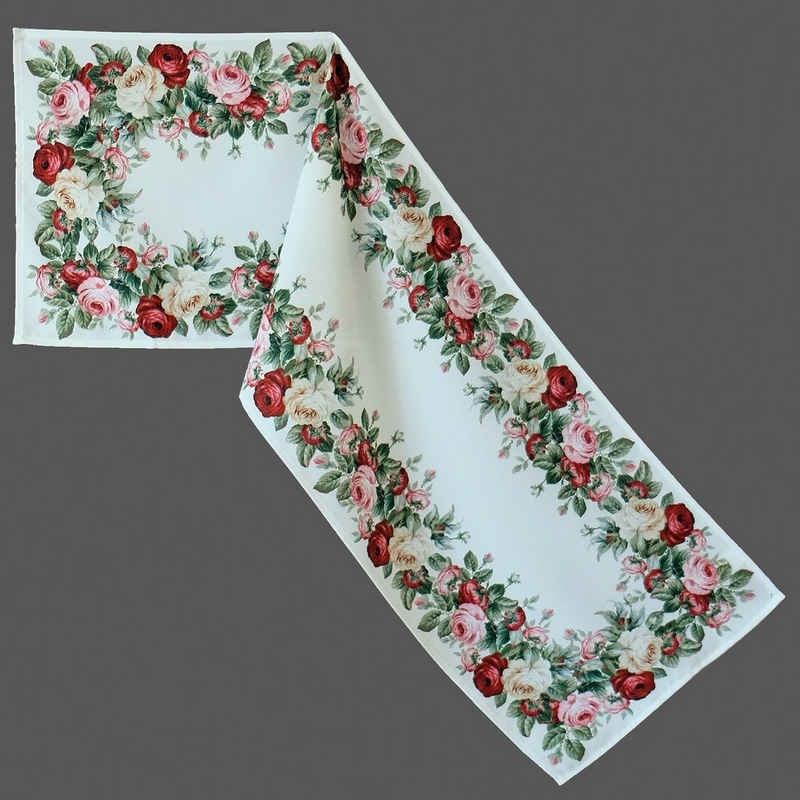 TextilDepot24 Tischdecke mit Rosen in weiß Druckmotiv, bedruckt