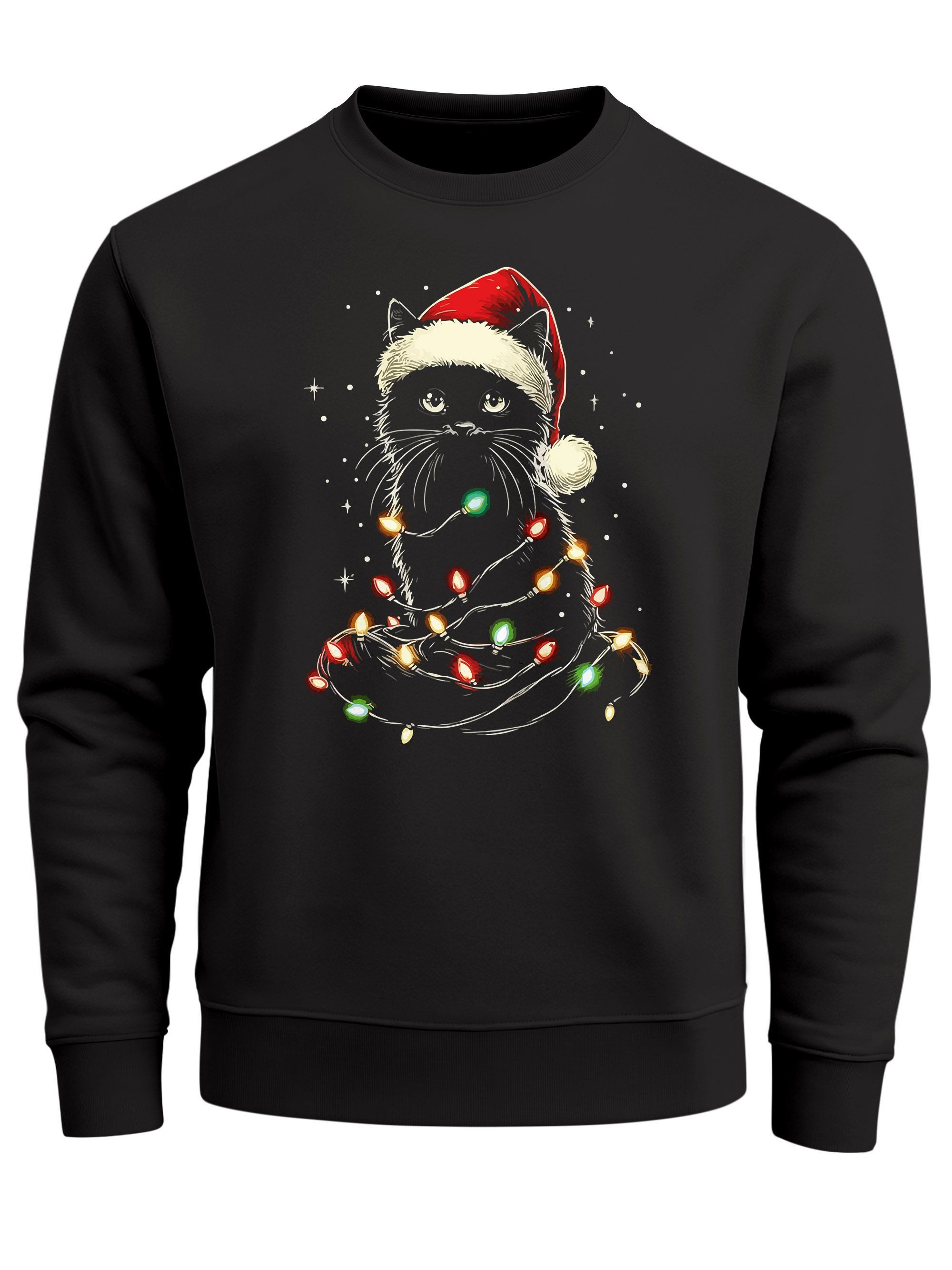 Sweatshirt Sweatshirt Herren Weihnachtspullover Katze Weihnachten Lustig