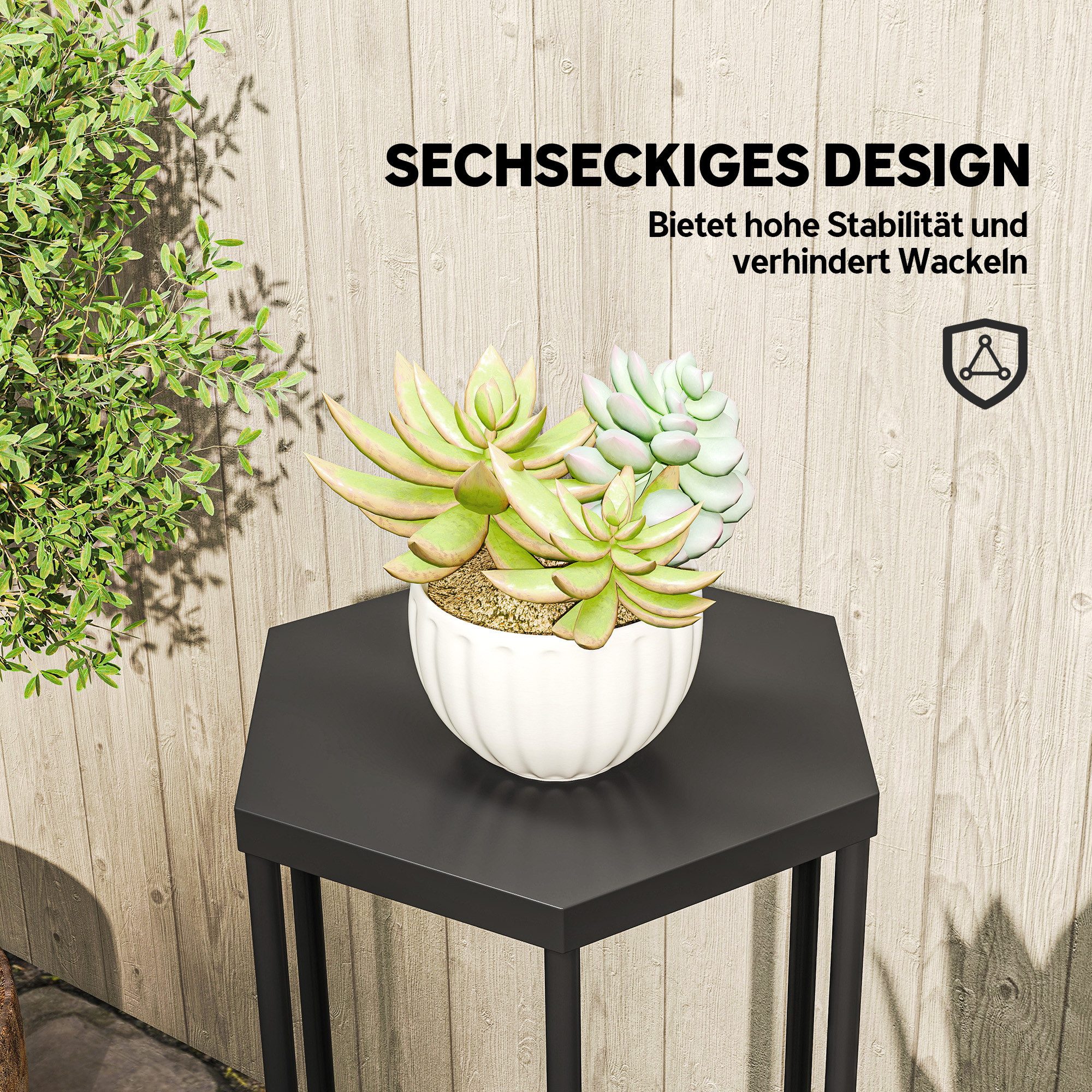 Outsunny Blumenständer Hexagonale für Innen Außen aus Metall Blumenregal, Blumenhocker (Pflanzenregal, 2 St., Pflanzenständer), für Garten Balkon Deko, Schwarz – Bild 5 von 5