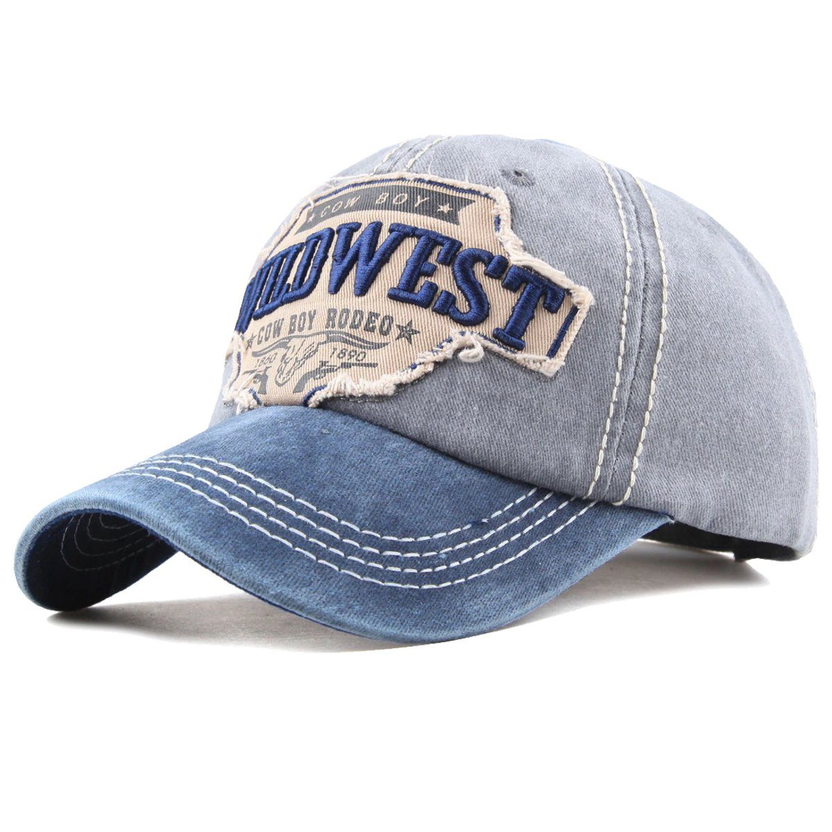 Sporty Baseball Cap Western Retro Cowboy Vintage Rodeo Washed Baseballcap Style Original Navy/Grau Used Wildwest Look