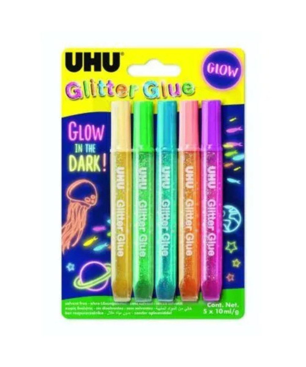 UHU Buntstift UHU Glitterglue Glow in the Dark 5 Farben, (packung, 5-tlg., Glitzerkleber)