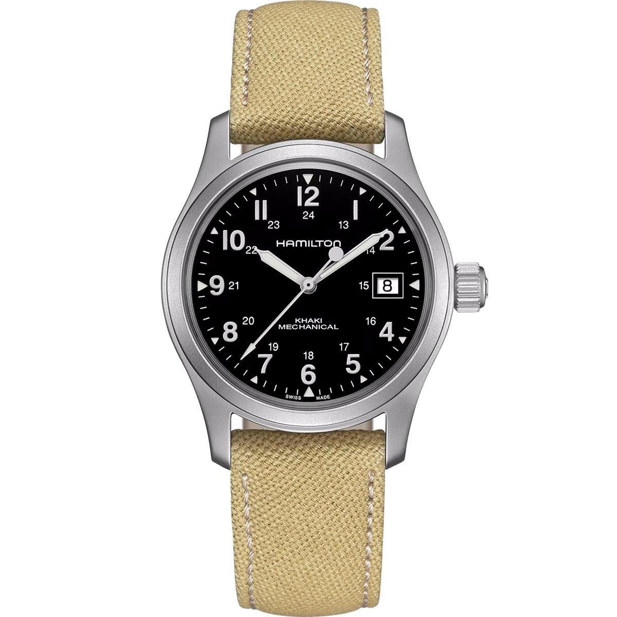 Hamilton Mechanische Uhr Hamilton Herrenarmbanduhr Led, H69439933 Textil, Khaki Handaufzug Field (1-tlg)