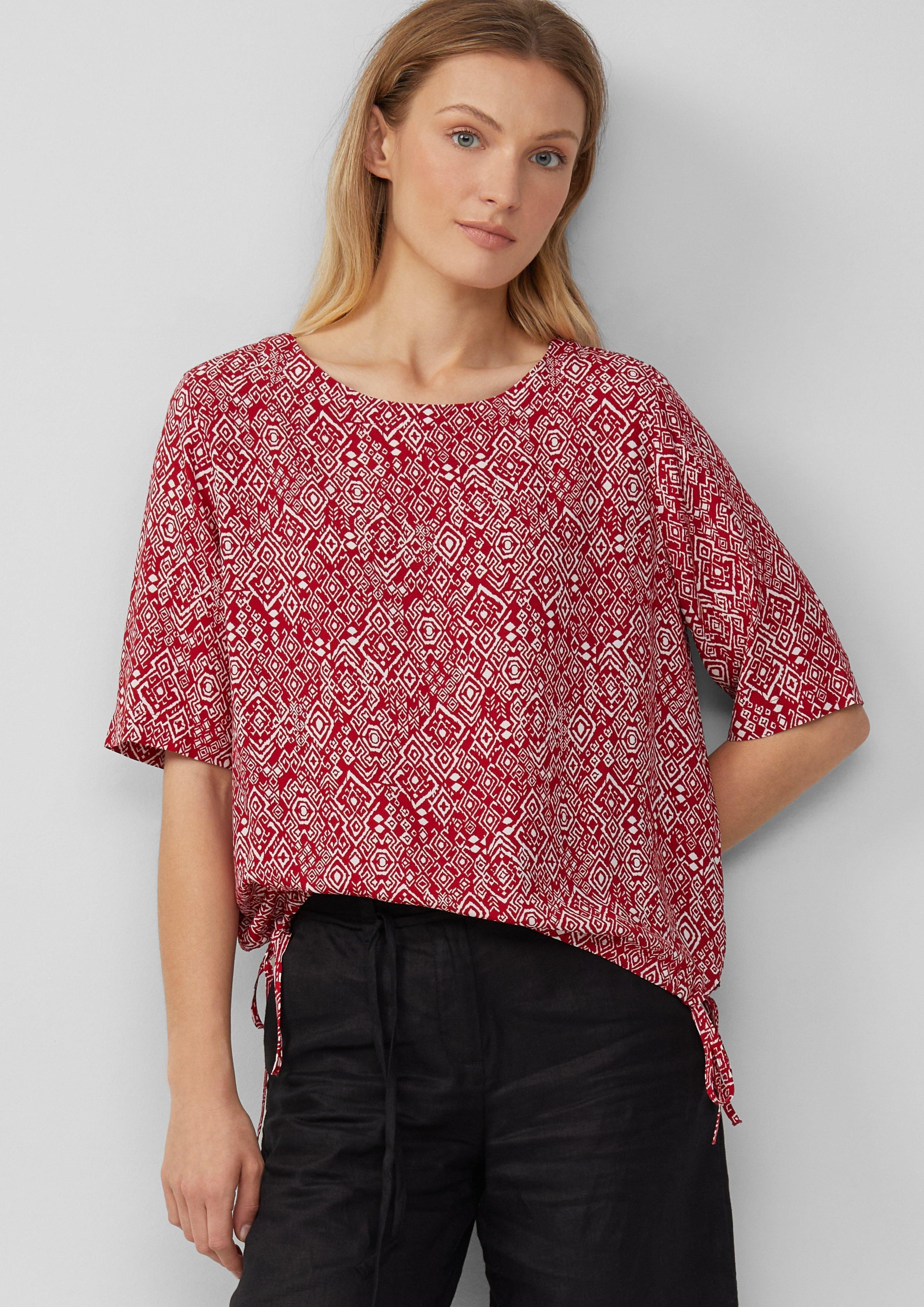 Kurzarmbluse Gemusterte Shirt-Bluse mit verstellbarem Saum