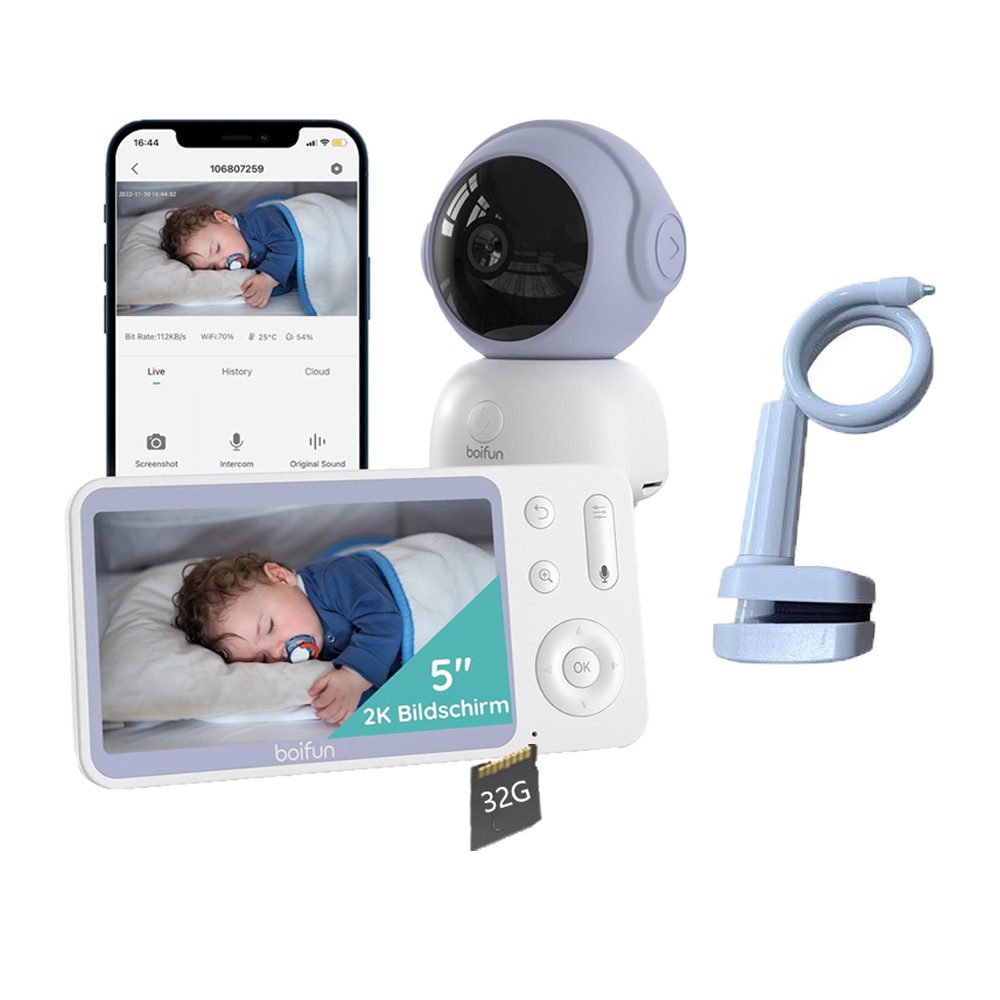 Video-Babyphone 5" Babyphone mit Kamera und App 2K/3MP PTZ 345°/65° mit Halterung