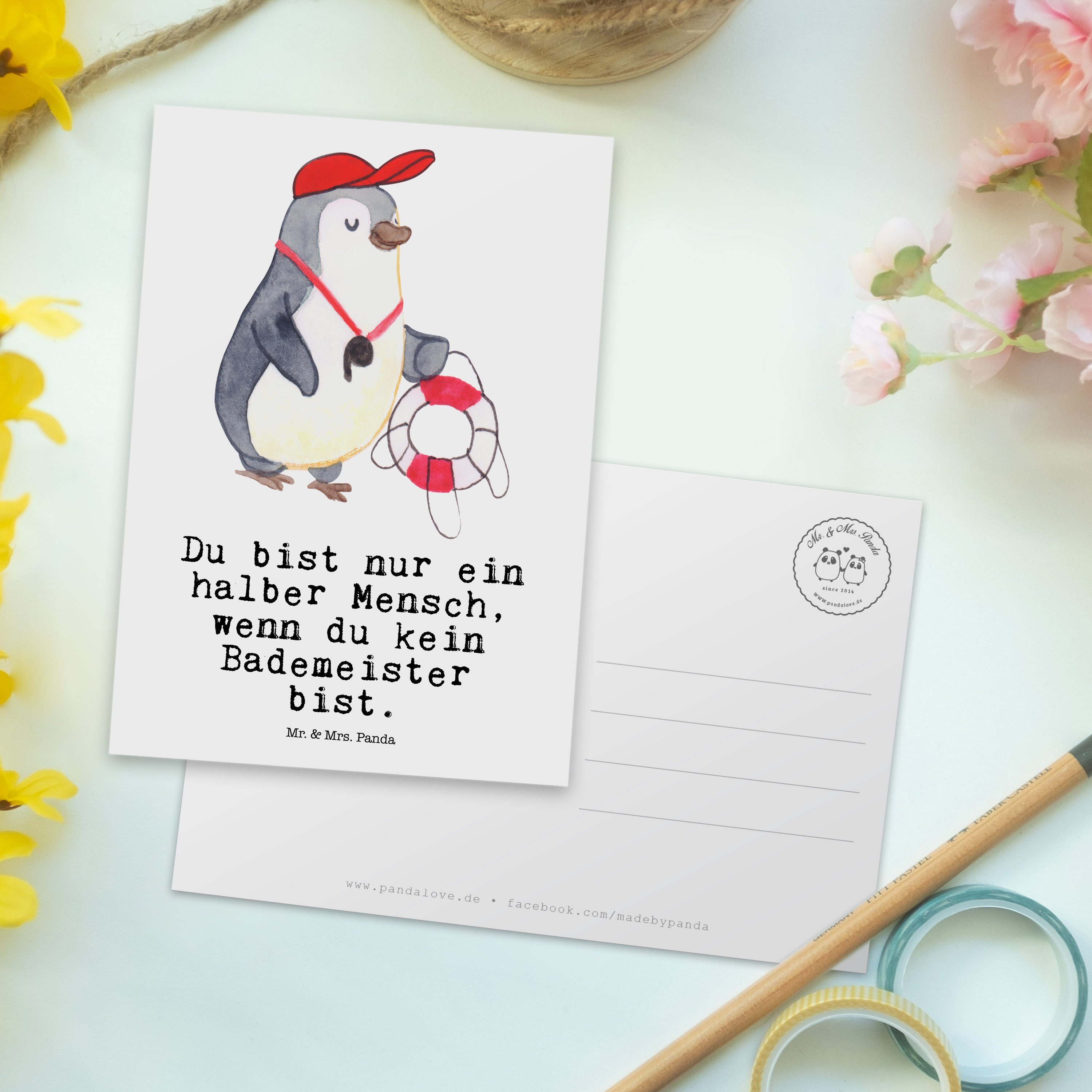 Mr. & mit Geschenkkarte, Panda Herz F Weiß Postkarte Bademeister Dankeskarte, - Geschenk, Mrs. 
