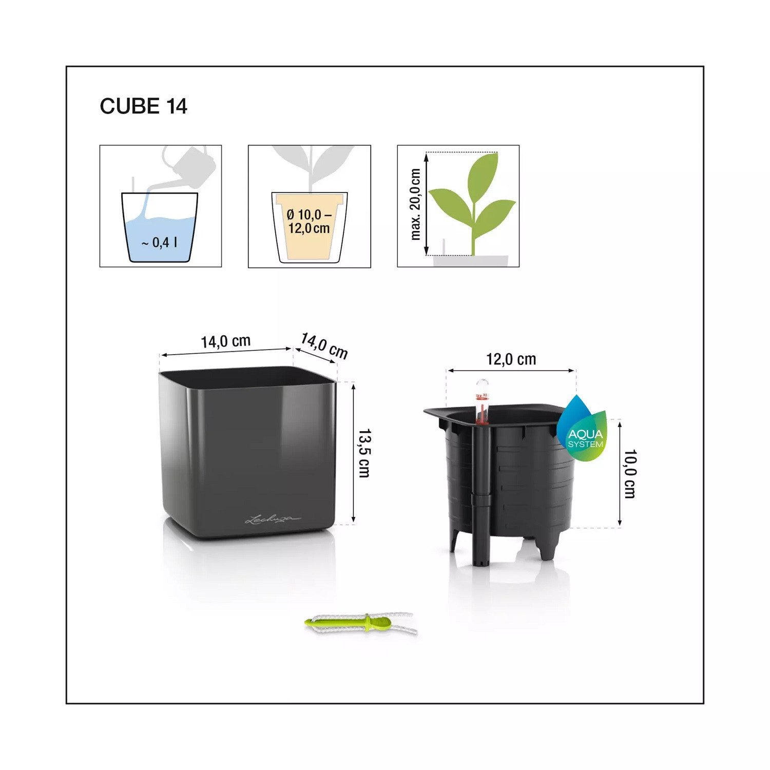 Lechuza® Kräutertopf Cube Premium 14 basaltgrau matt