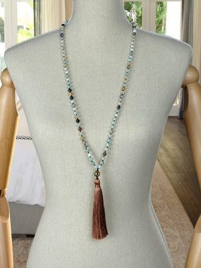 BENAVA Perlenkette Mala Kette 108 Perlen - Amazonit Blau, Handgemacht