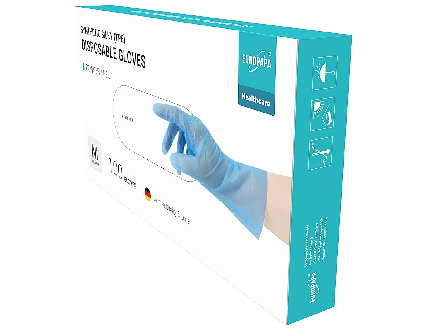 EUROPAPA Einweghandschuhe 100, 200, 300, 450 Stk Vorteilspack TPE Einweghandschuhe in Box (100-St) Einmalhandschuhe latexfrei Gummihandschuhe puderfrei Handschuhe
