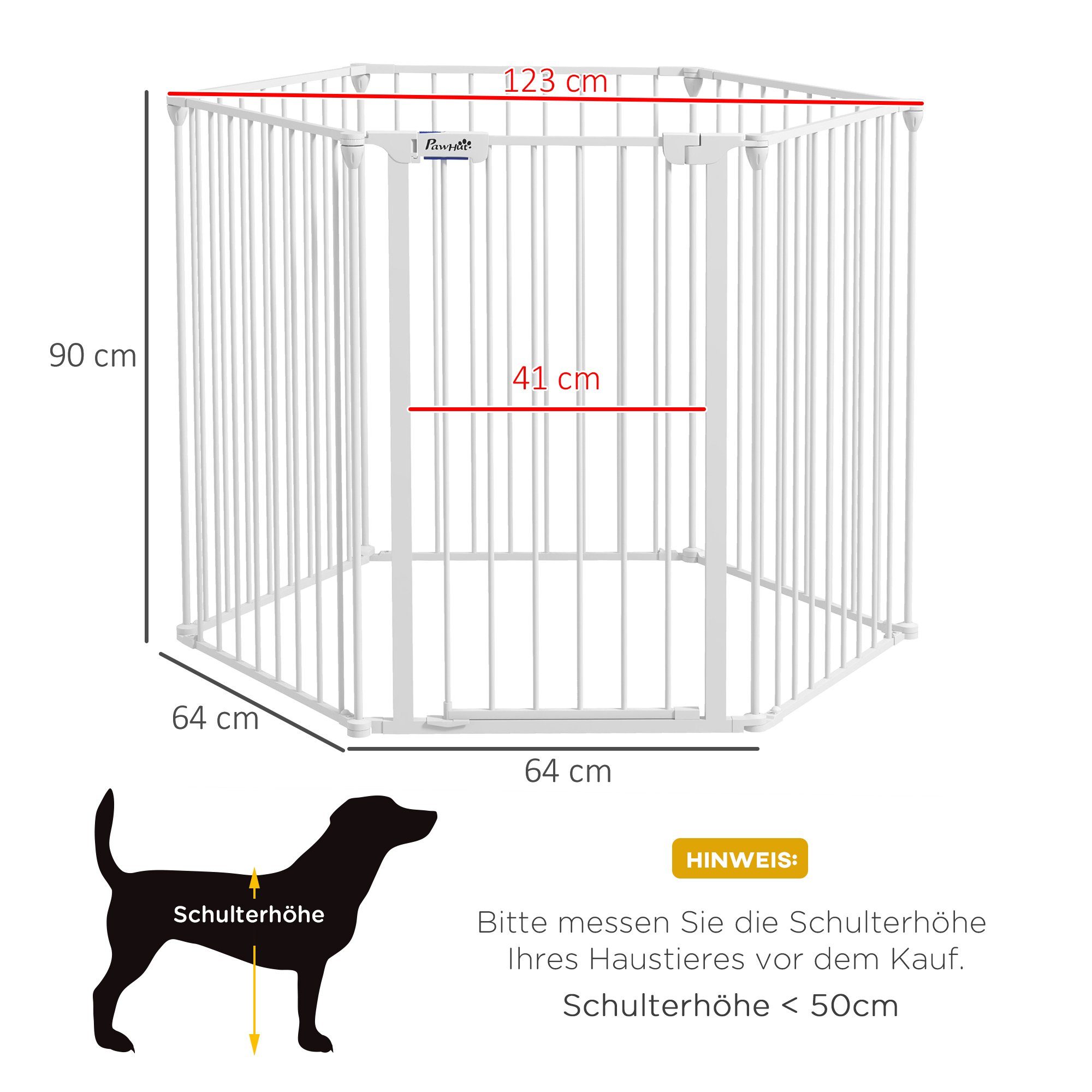 PawHut Freigehege Hundeabsperrgitter mit 6 Platten, Weiß 123 x 102 x 90 cm