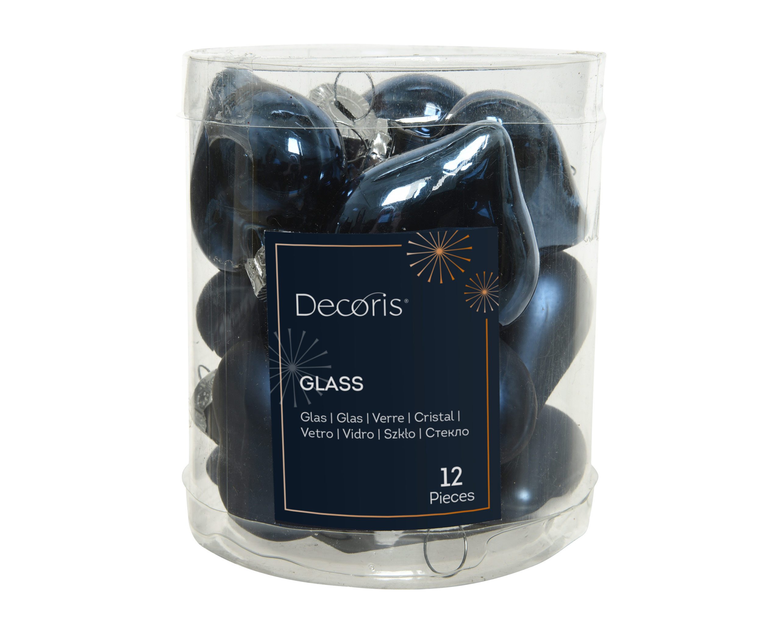 Kaemingk Christbaumschmuck, Christbaumschmuck Herzen 4cm Glas 12 Stück - Nachtblau