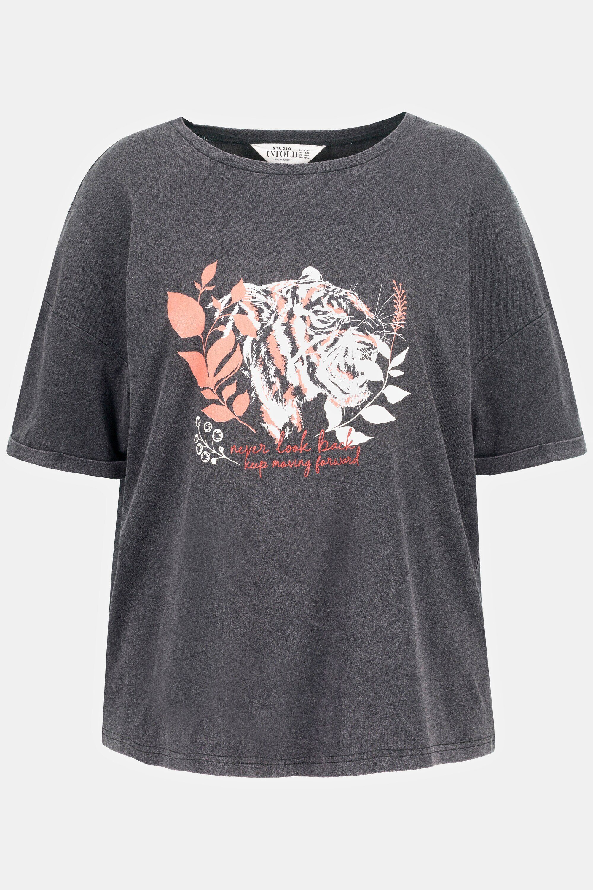 Studio Untold Longsleeve T-Shirt oversized Rundhals acid washed Tiger Motiv