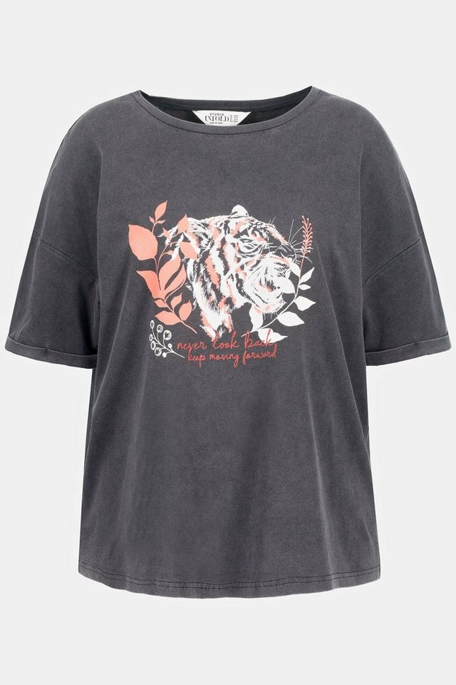 Studio Untold Longsleeve T-Shirt oversized Tiger Motiv acid washed Rundhals