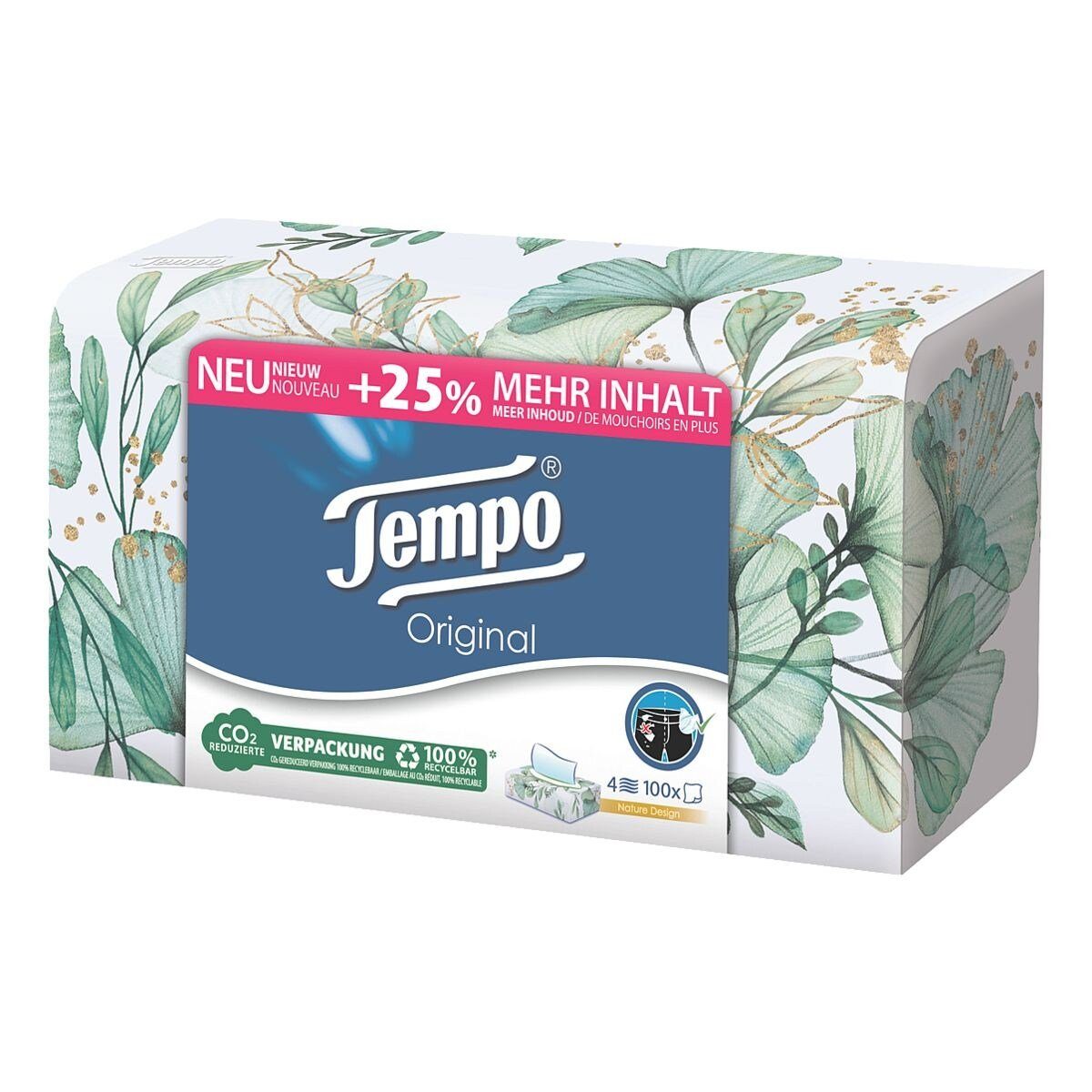 TEMPO Papiertaschentücher Original, 4-lagig, weiß, 100 Tücher/ Box