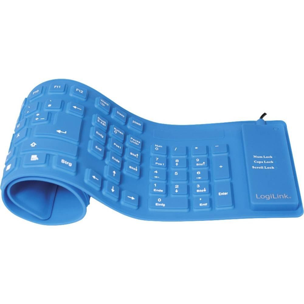 LogiLink Flexible USB-Tastatur Tastatur (Faltbar, Spritzwassergeschützt,  Staubgeschützt)
