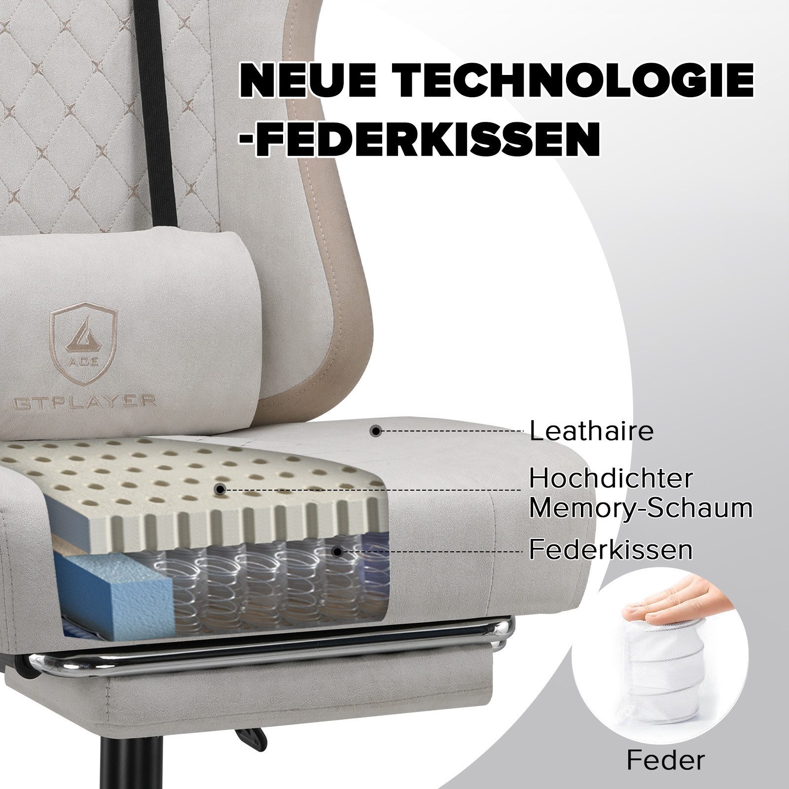 GTPLAYER Gaming-Stuhl Ergonomischer Gaming Sessel Schreibtischstuhl mit Stoffoberfläche (Pacekung), Federsitzkissen