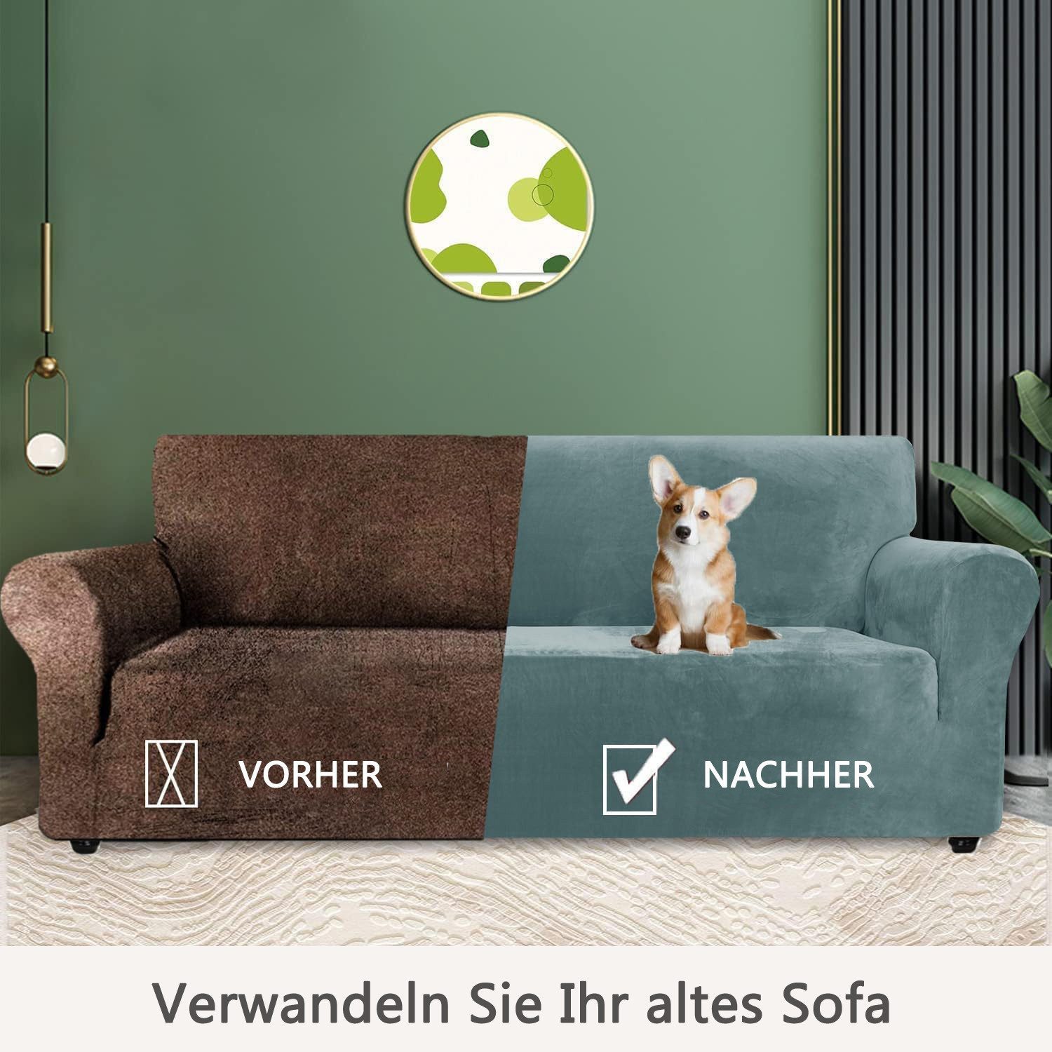 Diwzbyn Sofahusse Velvet Sofabezüge 1/2/3/4-Sitzer Stretch rutschfeste Couchbezug, für Hunde Katze Haustierfreundlich – Bild 5 von 5