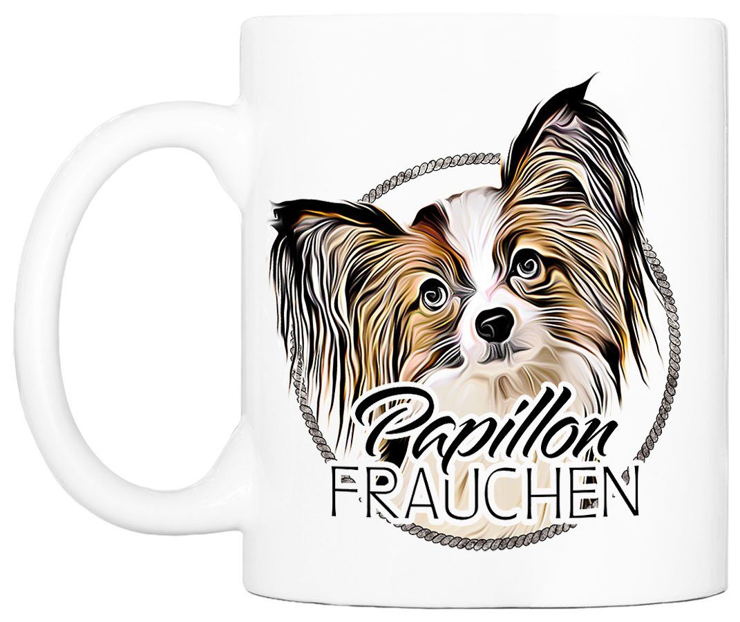 beidseitig handgefertigt, Cadouri PAPILLON FRAUCHEN - Hundefreunde, Geschenk, ml Tasse 330 mit Kaffeetasse Keramik, Hunderasse, für bedruckt,