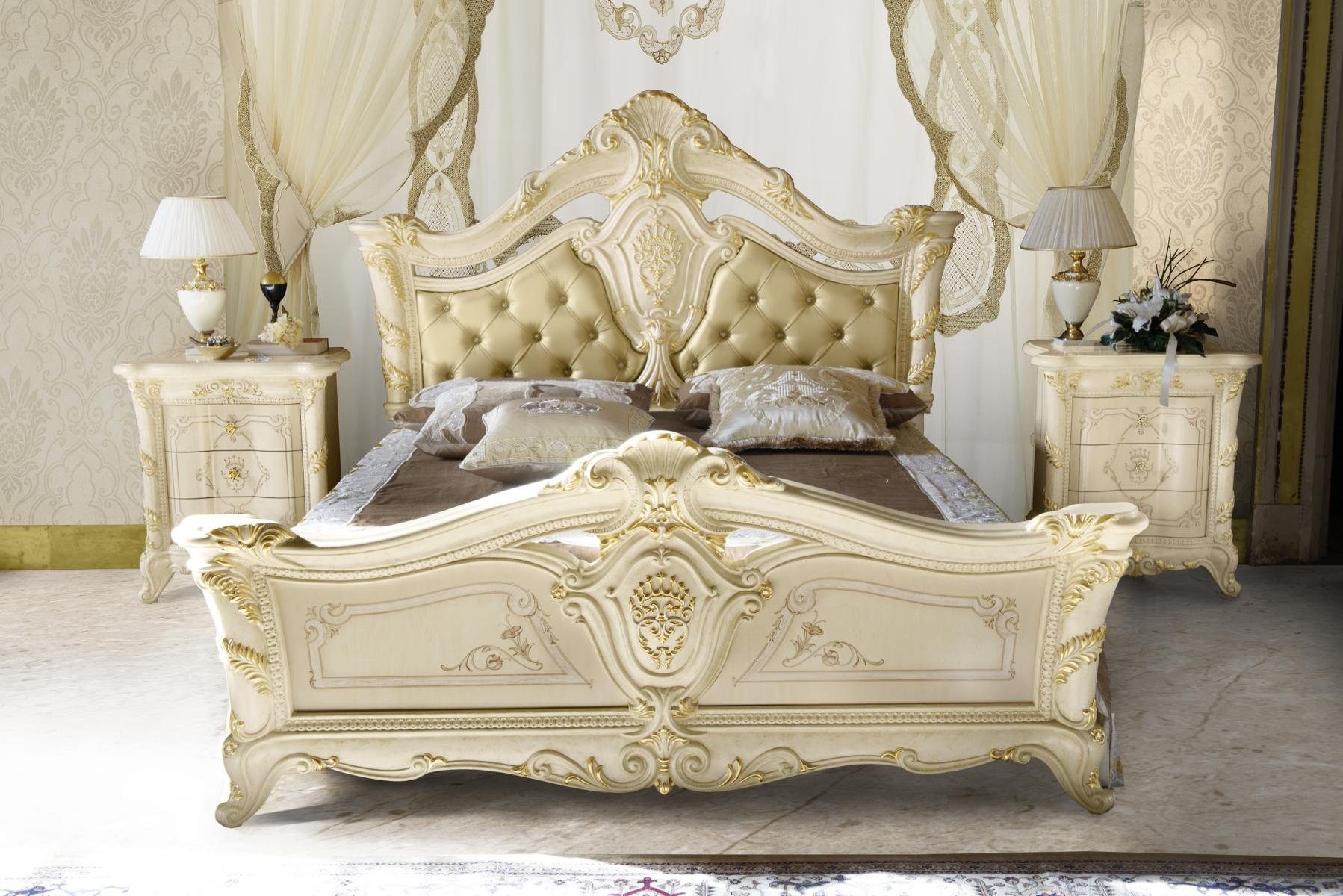 JVmoebel Polsterbett Chesterfield Barockbett in Weiß aus hochwertigem Holz, Made in Europa