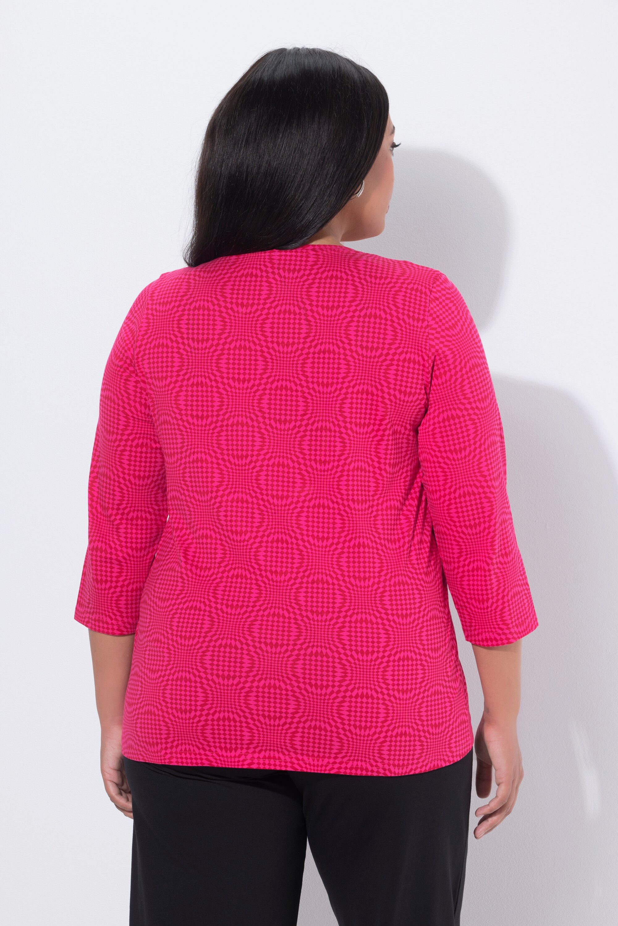 Ulla Popken Longshirt Longshirt gemustert A-Linie V-Ausschnitt 3/4-Arm
