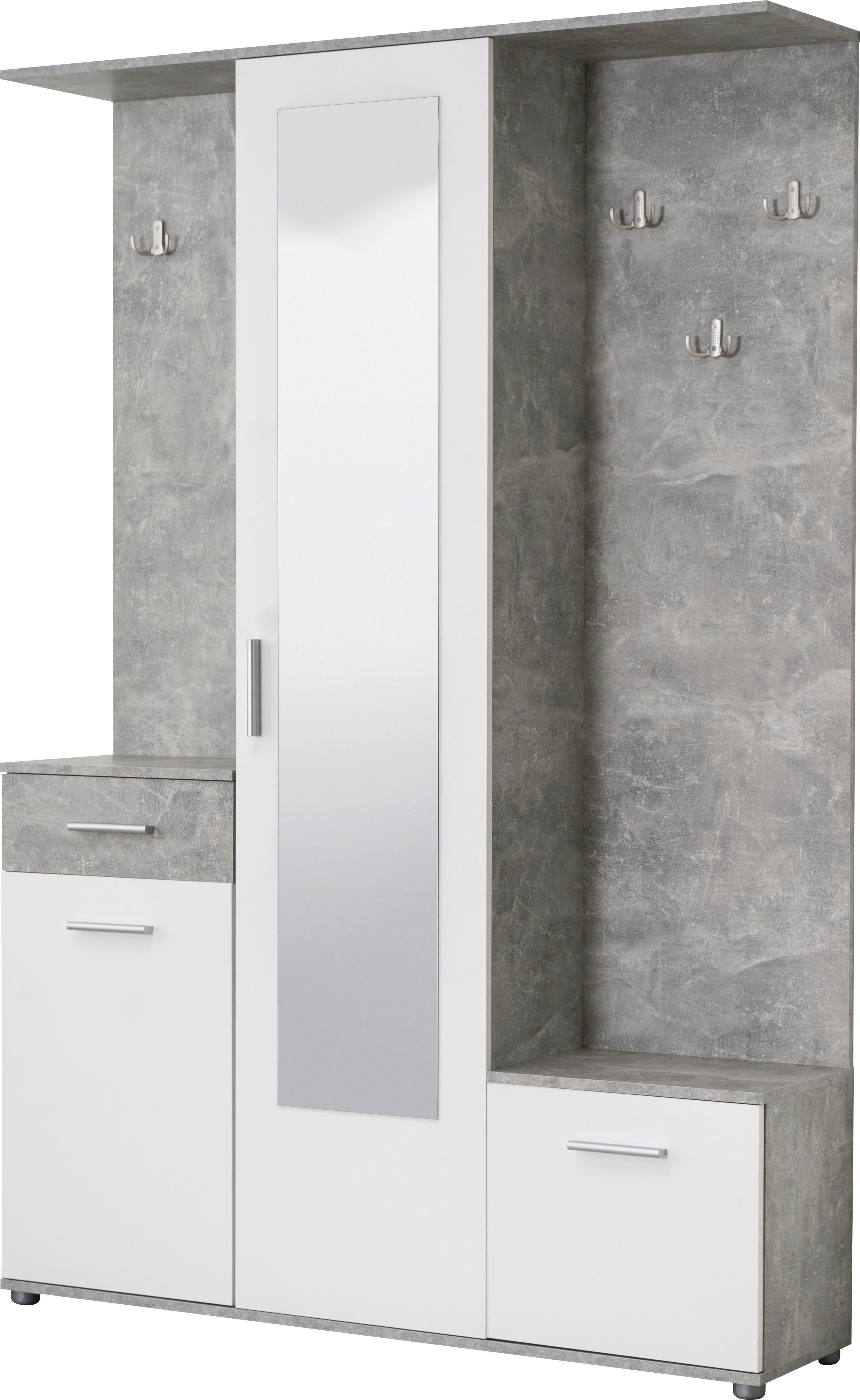 Home affaire Kompaktgarderobe Martin Flurgarderobe, Dielenschrank, Flurmöbel, Breite 134 cm Schuhschrank, mit Spiegel, in modernen Farben, mit 10 Haken