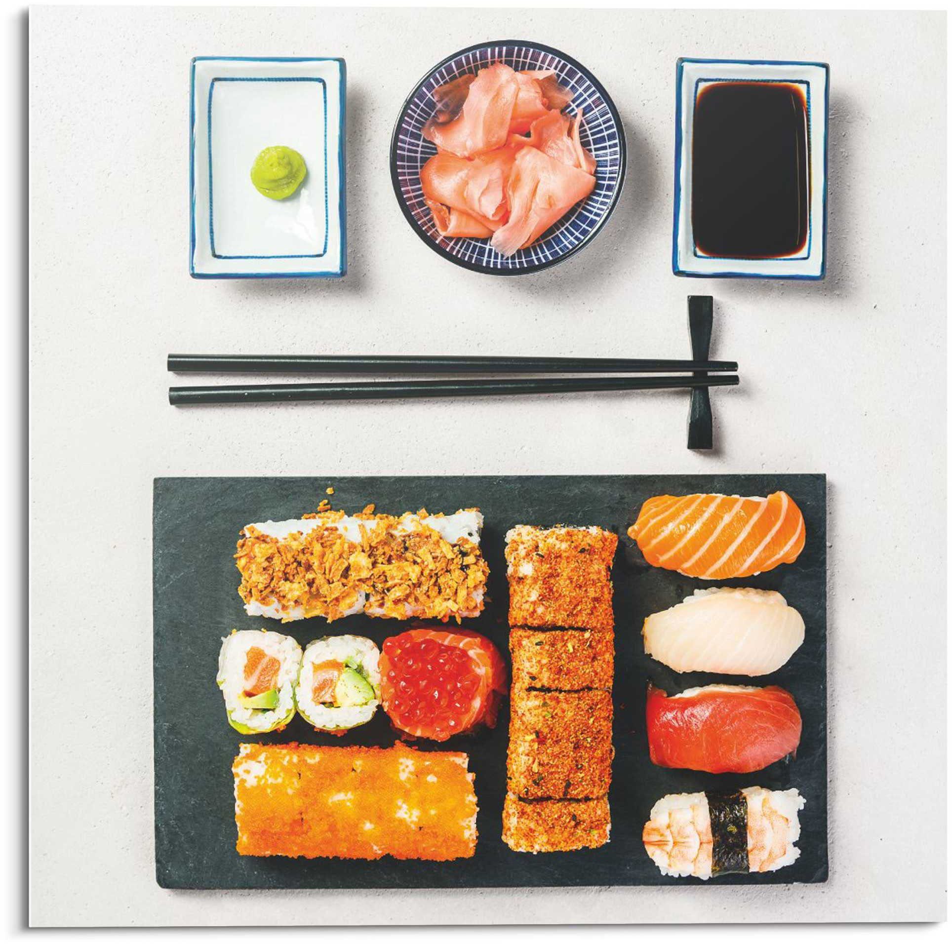 Japanisch Sushi Fisch Glasbild Menu Reinders! Essen - - - Gesund Stäbchen, (1 Glasbild St)
